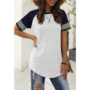 Short Sleeve Tops Leopard Color Block T Shirt - L
